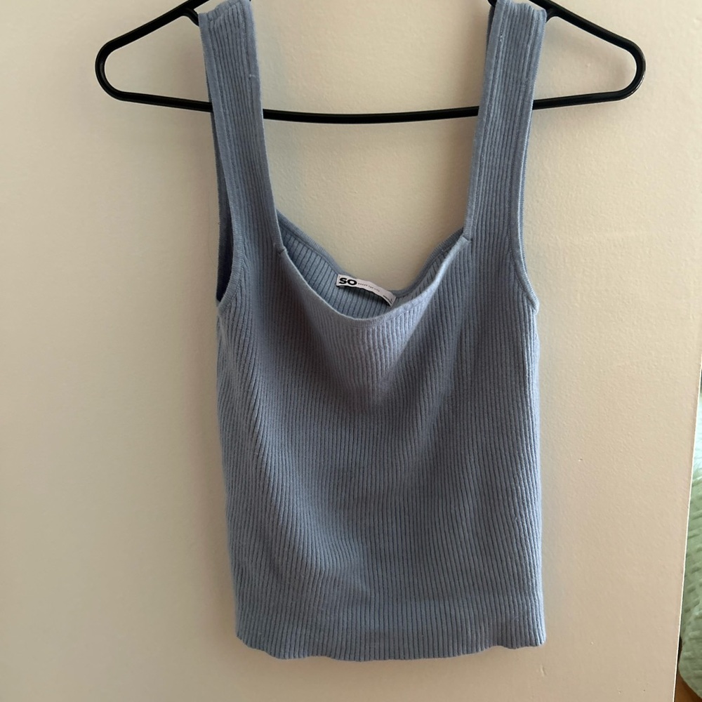 SO Ribbed Scoop Neck Tank in Dusty Blue